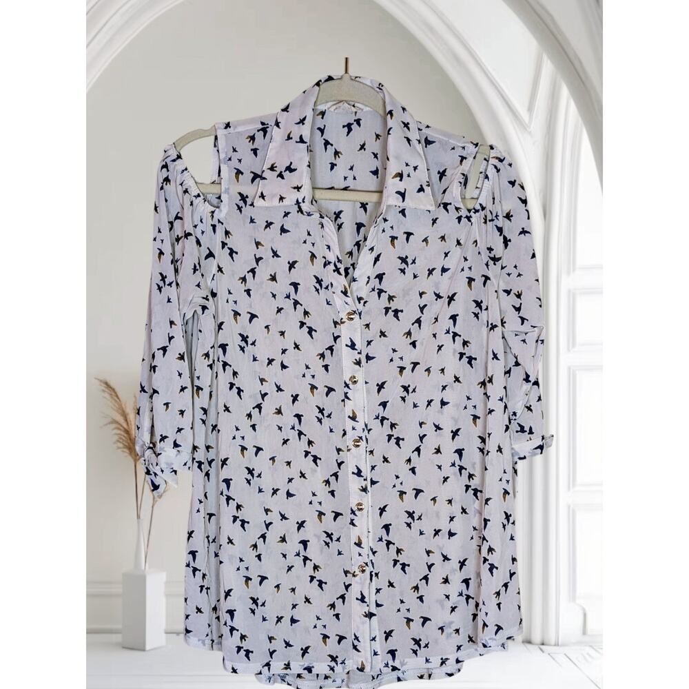 Ember Sheer Cold Shoulder Blouse V-neck Tunic Shirt Size Med